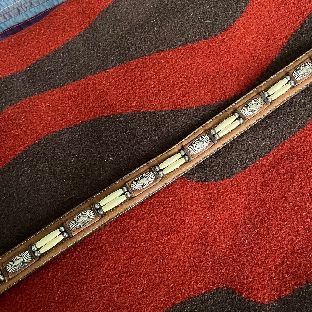 Western leather belt with bone beads. - Picture 8 of 8